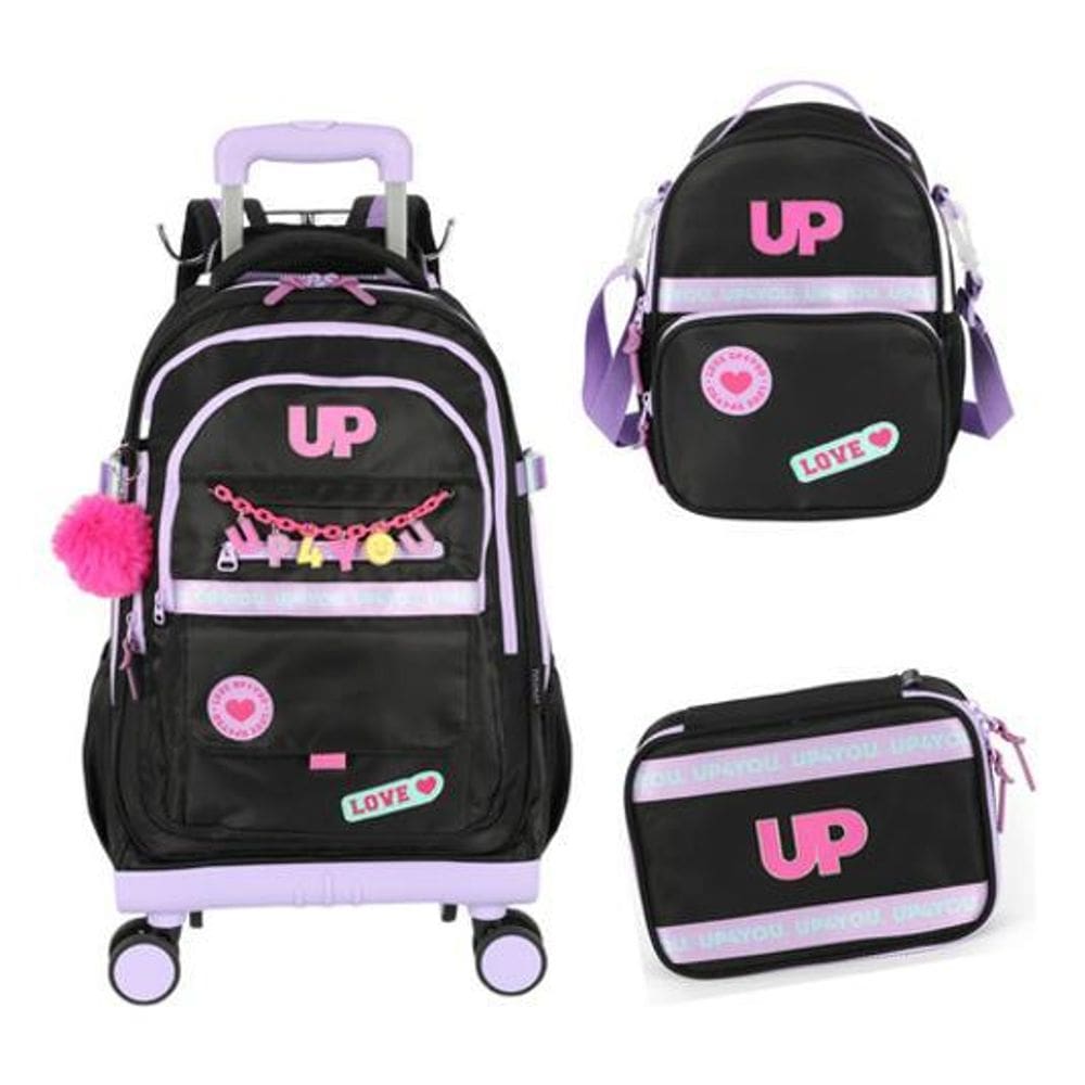 Kit Mochila Carrinho 360 Haste Dupla Up4You Porta Notebook