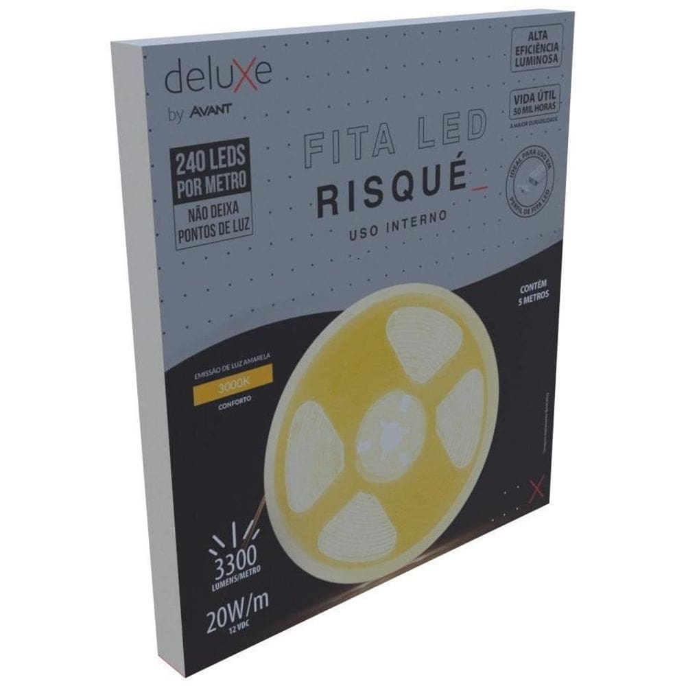 Fita De Led Risqué 100W 3000K 12V 20W P/Metro 5 Metros Ip20