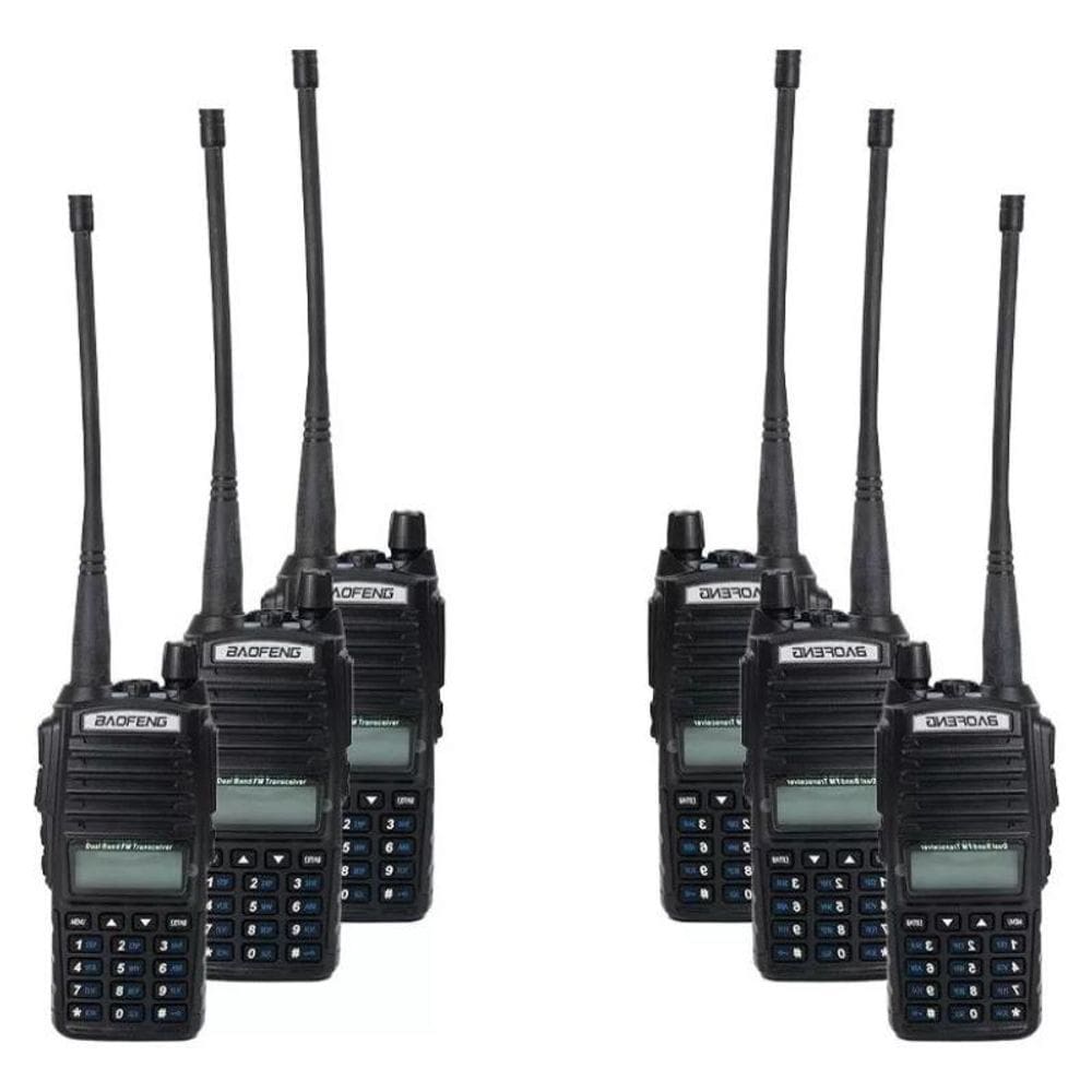 Kit 6 Rádio Comunicador Baofeng Bf-Uv-82 Com