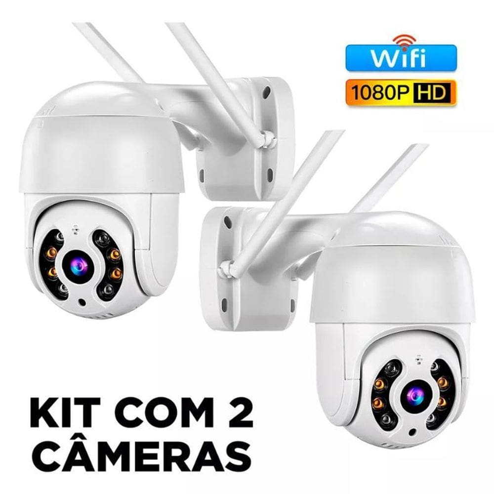 Kit 2 Câmera Segurança Wi-Fi Externa Noturna Branca Sensor