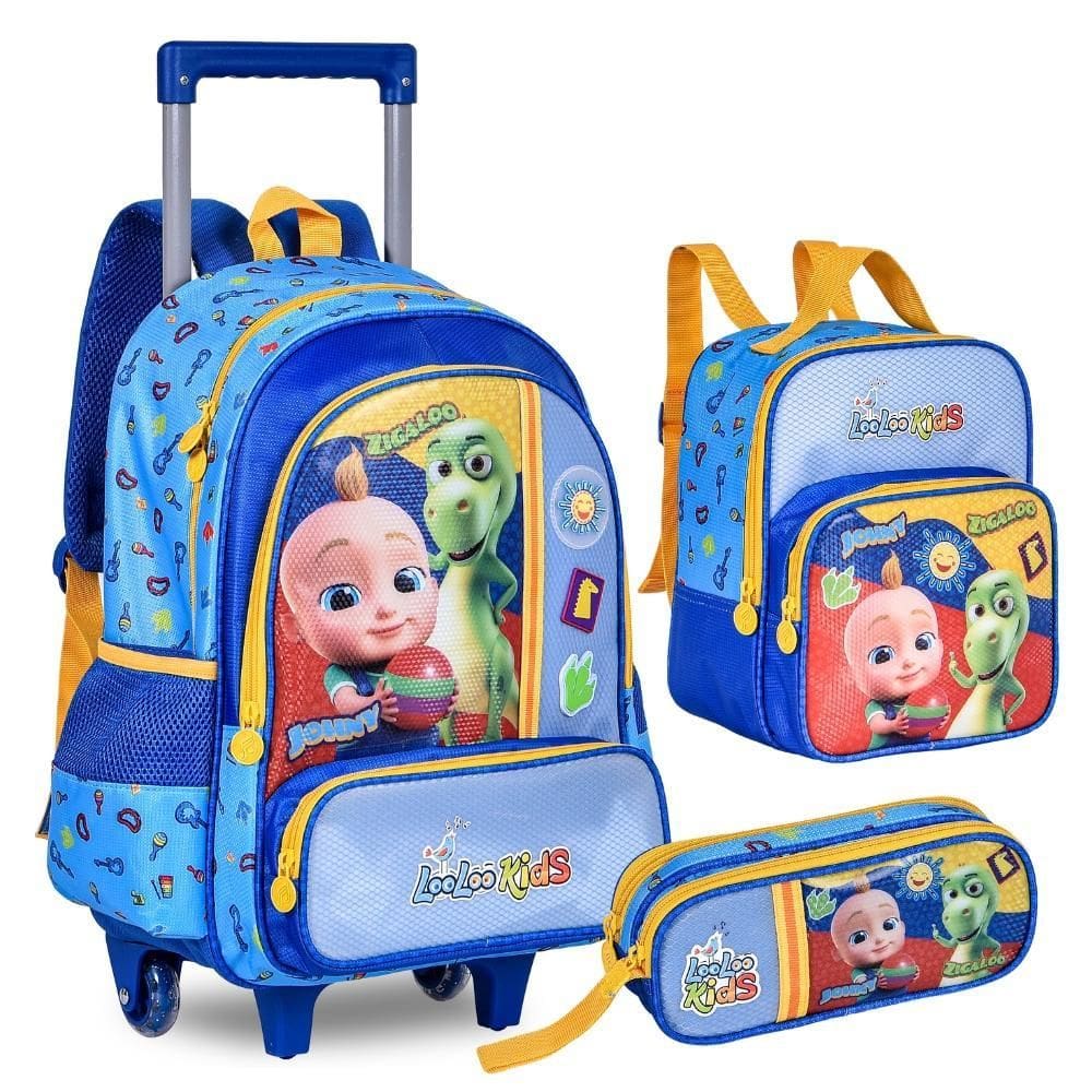 Kit Mochila De Rodinhas Oficial Looloo Kids Johny E Zigaloo