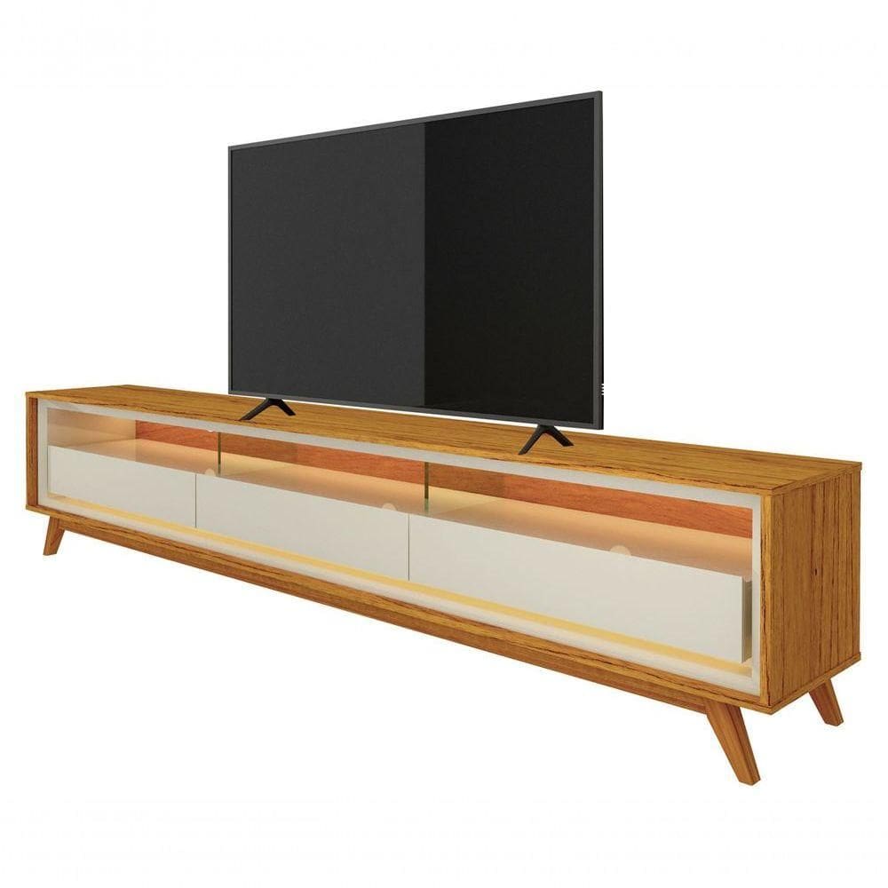 Rack Para Tv 2.2 Retrô Com Led Requinte Naturale Com Off White - Gelius Móveis