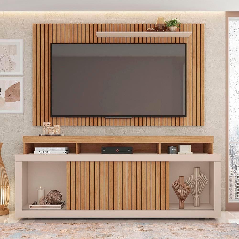 Painel Tv 60 Pol 180cm E Bancada Com Rodízio Sala Navel C01 - D`rossi Buriti-off White