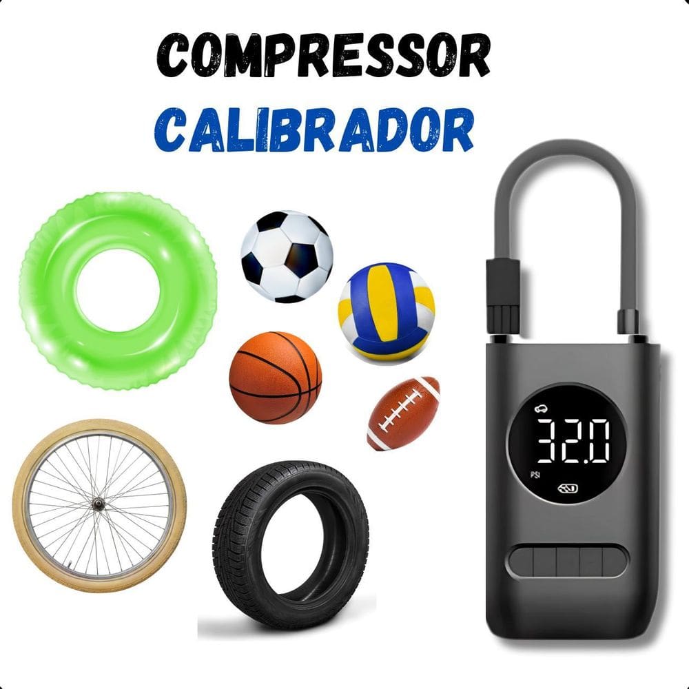 Compressor De Ar Digital 150 Psi Recarregável Usb