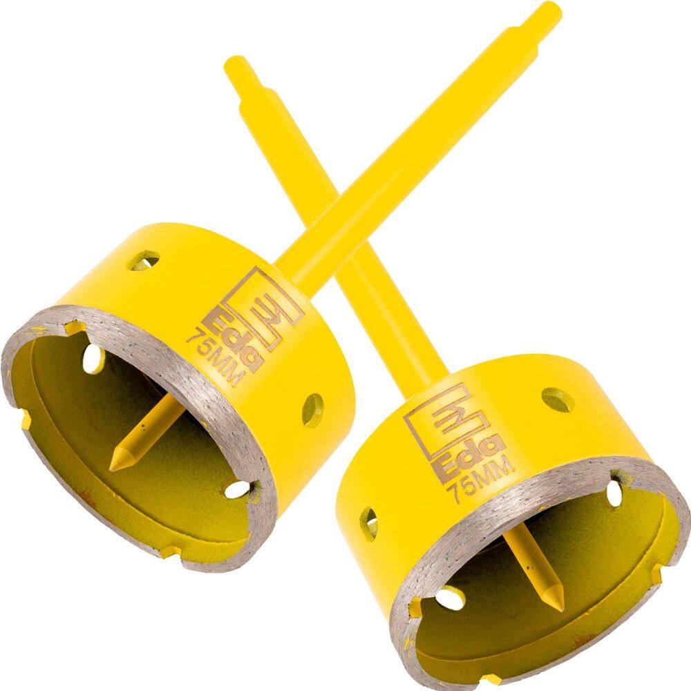 Kit 2 Serra Copo Diamantada 75Mm Com Haste Guia