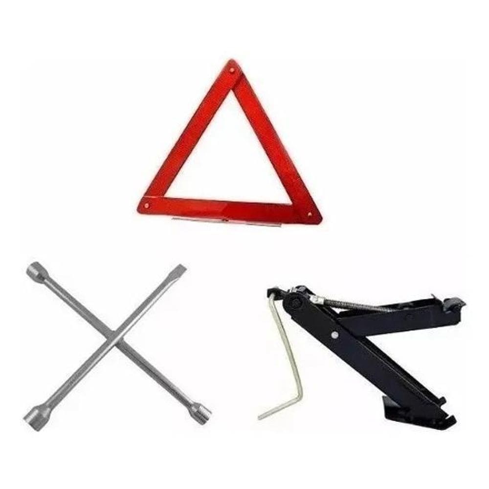 2X Macaco Joelho + Triangulo +Chave De Roda Cruz Kit Estepe