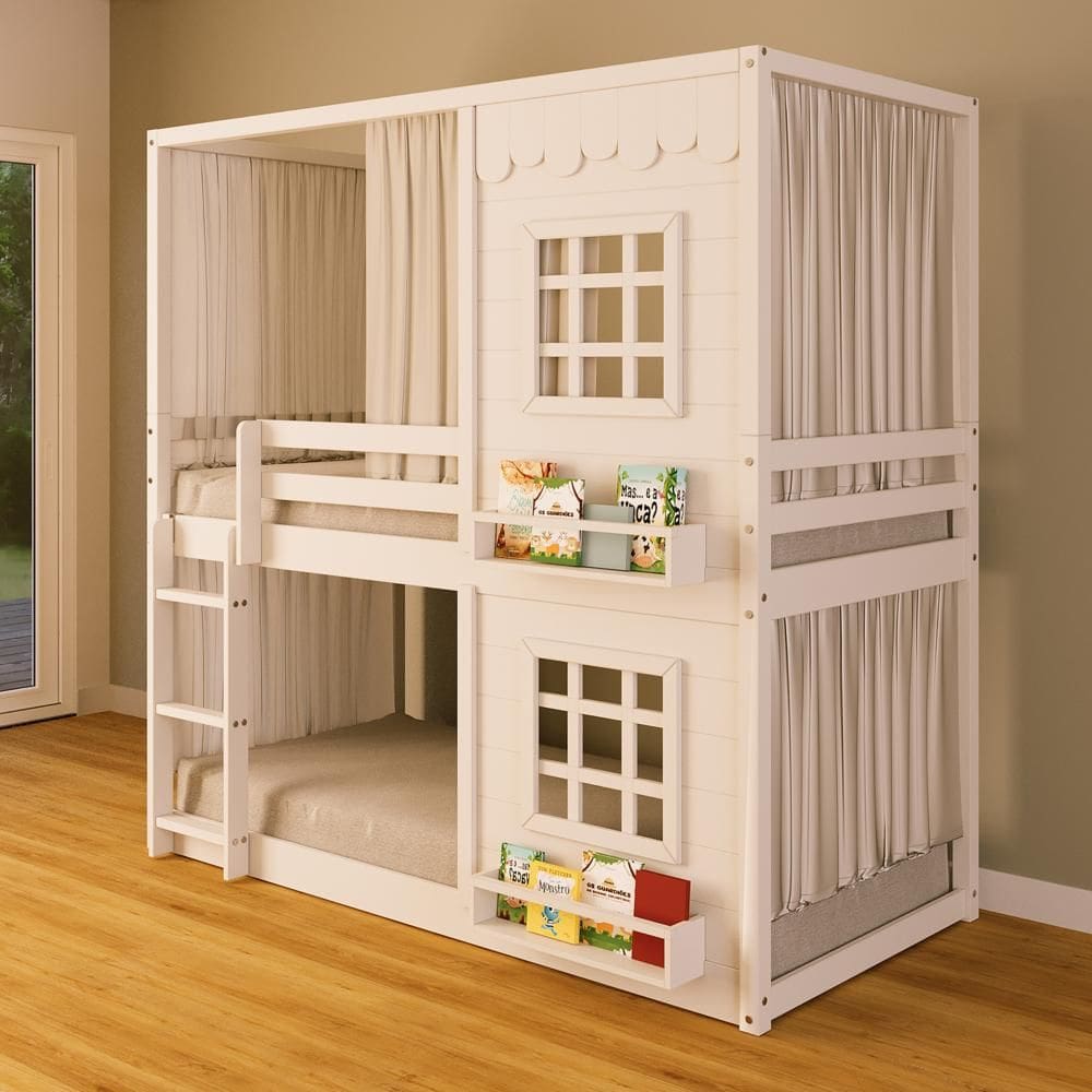 Beliche Casinha Reta com 02 Janelas e Cotina Madeira Maciça Branco Housin