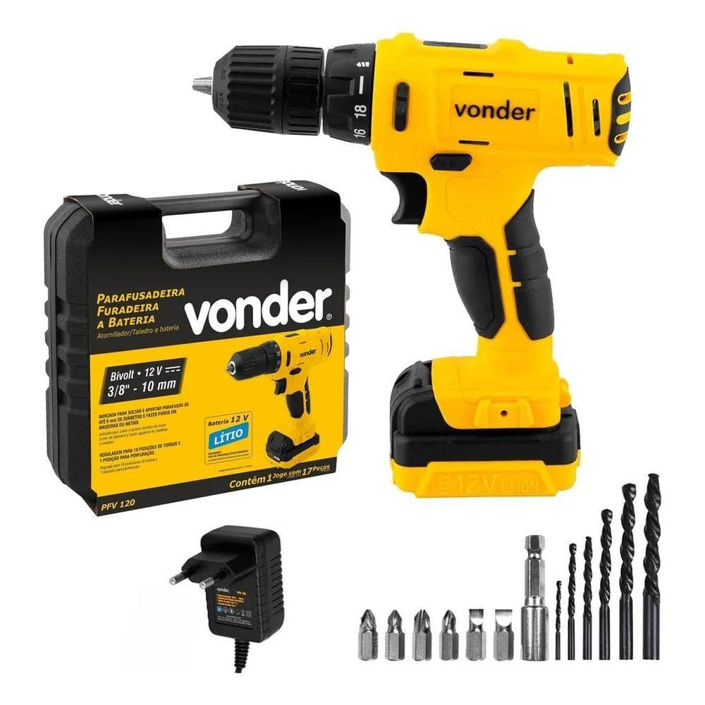 2X Parafusadeira/Furadeira Vonder Bateria 12V Fonte Bivolt P