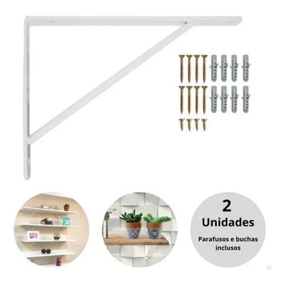 2X Mão Francesa Suporte Para Prateleira Forte 50 Cm Branca 2
