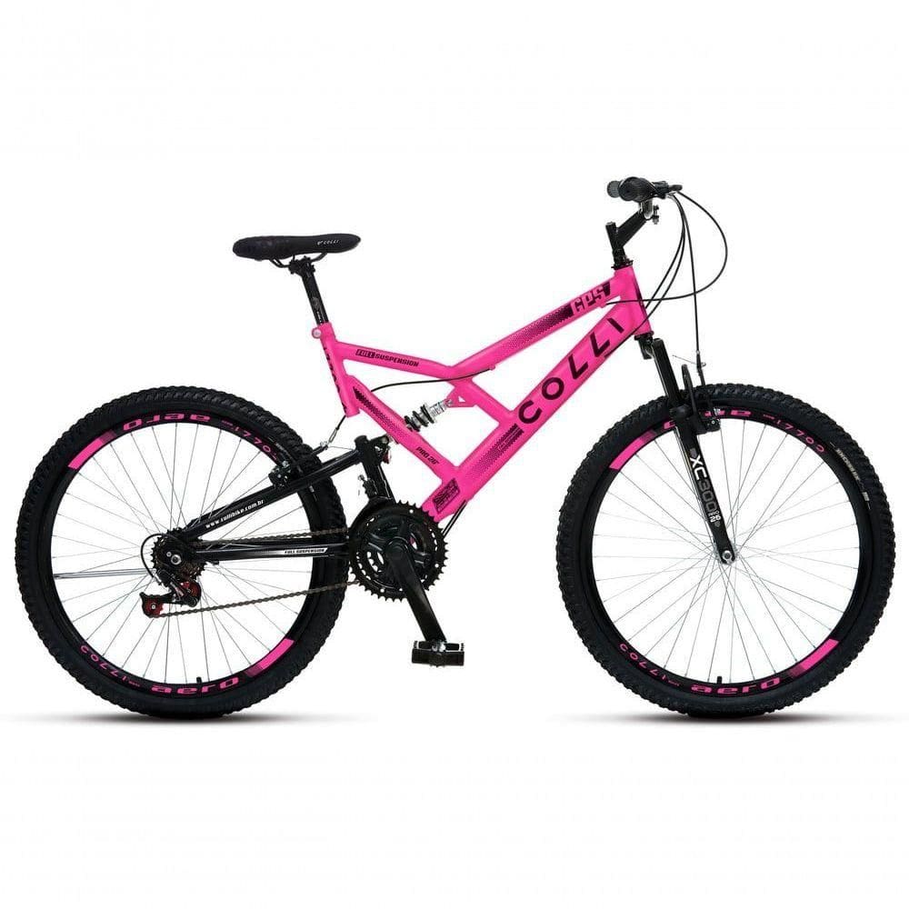 Bicicleta Gps 148 Dupla Suspensão E Freios V-brake, Aro 26 Aero, 36 Raias, 21 Marchas Colli Rosa