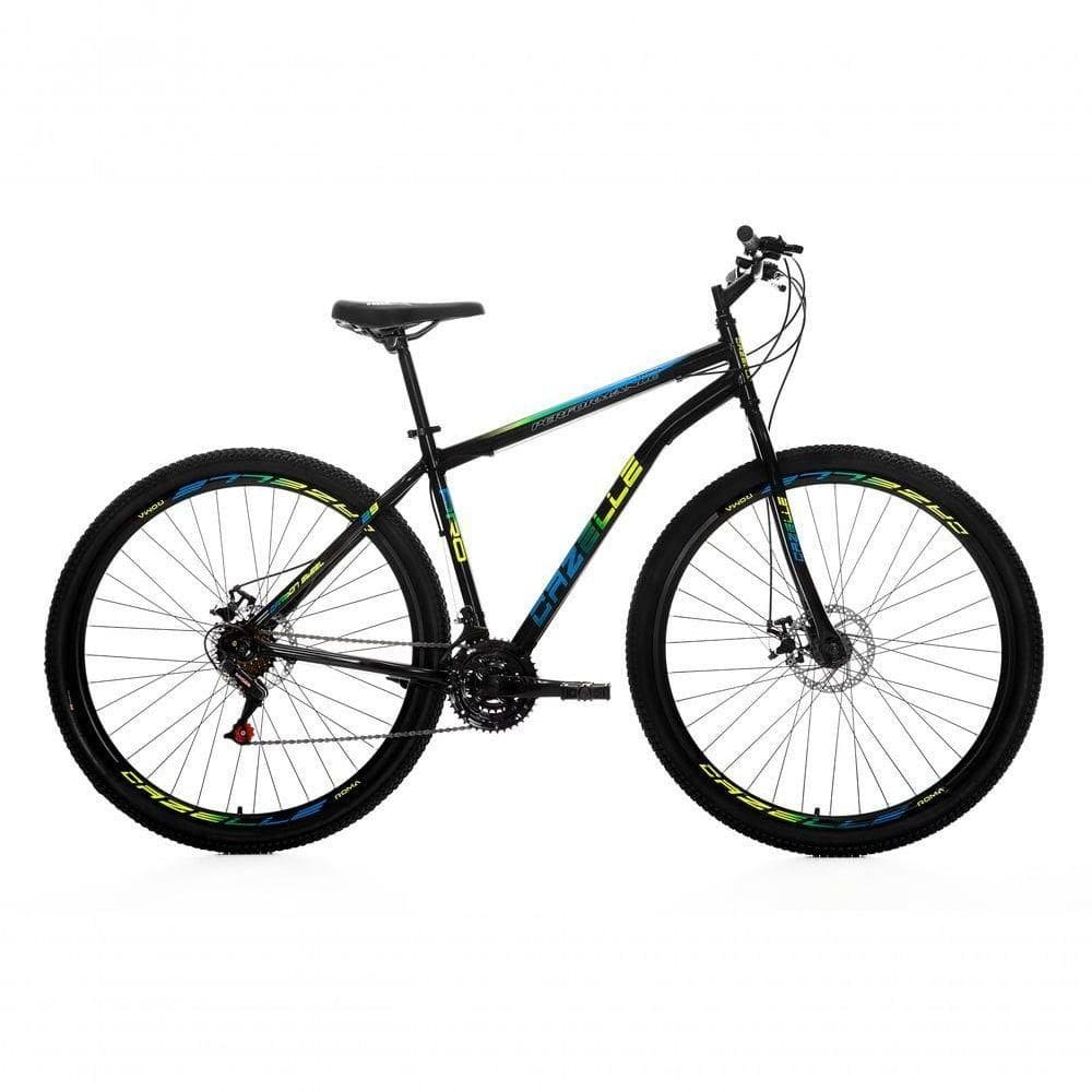 Bicicleta Cazelle Roma A.29 Tam 18 Aco Carbono F.disco 21v -quadro Preto C- Adesivo Preto-adesivo Azul-amarelo