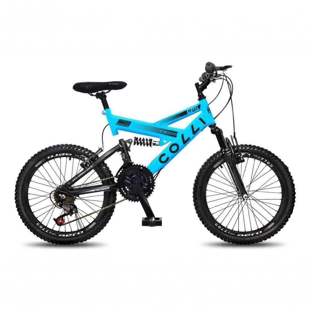 Bicicleta Gps Aro 20 Dupla Suspensão 21 Marchas Colli Azul Claro