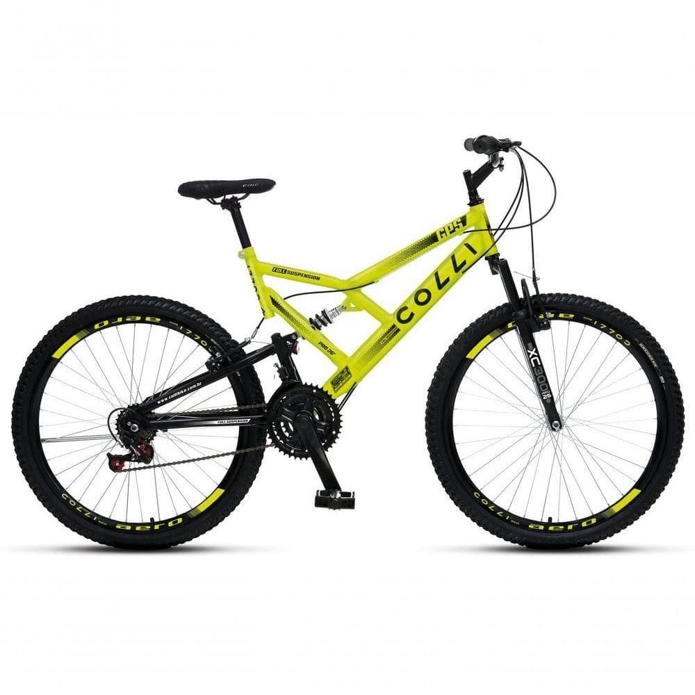 Bicicleta Gps 148 Dupla Suspensão E Freios V-brake, Aro 26 Aero, 36 Raias, 21 Marchas Colli Amarelo Neon