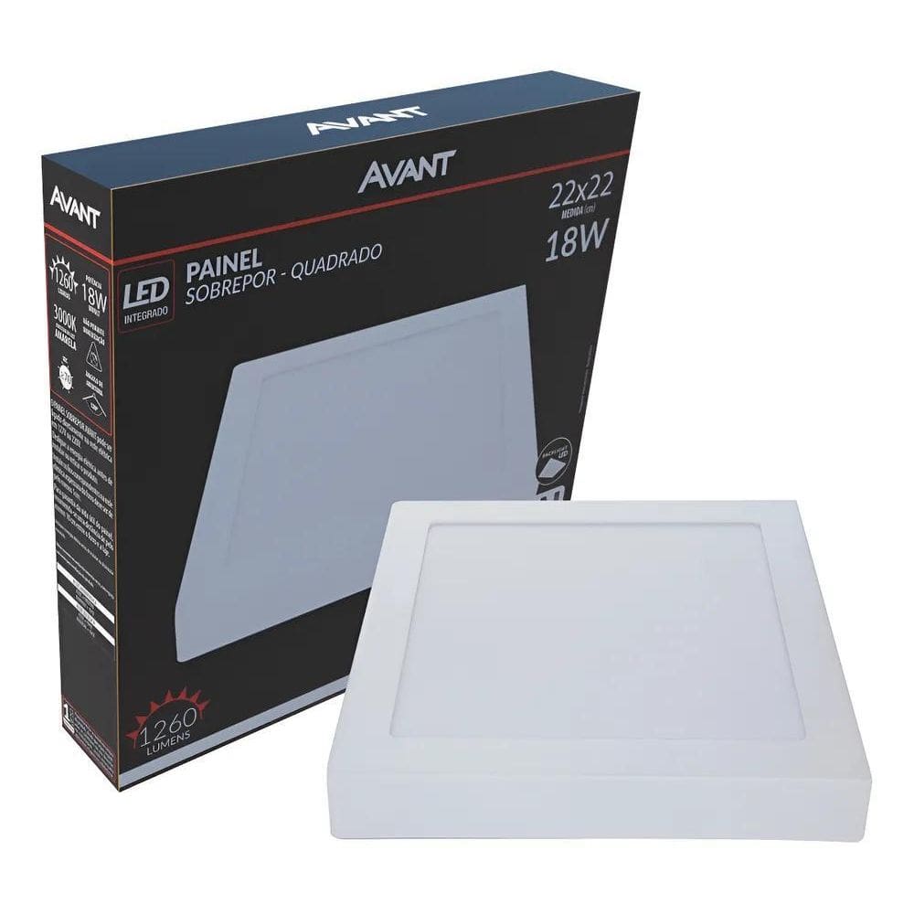 Plafon Led 18W Quadrado 22Cm Luz Branca Fria Avant