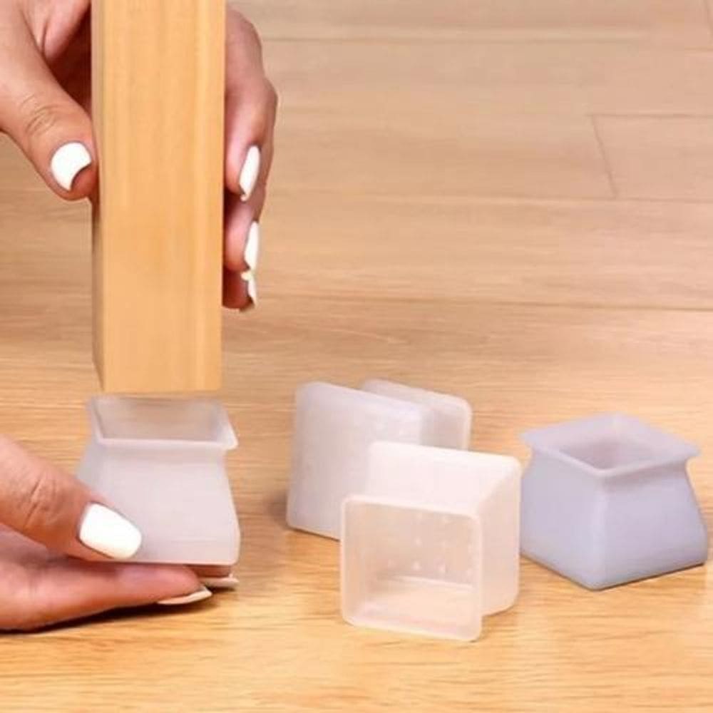 Kit 8 Pçs Quadrado Protetor Silicone Para Pé De Cadeira Mesa