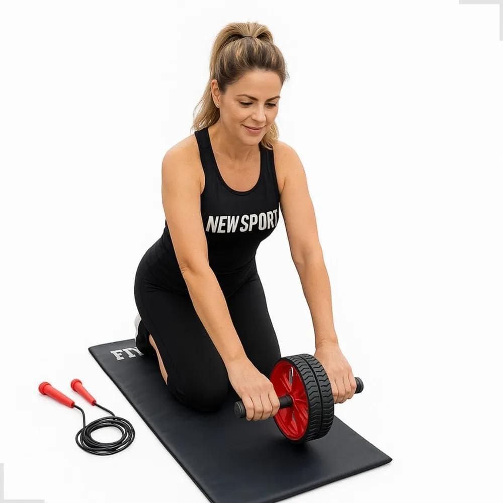 Colchonete De Academia/Treino+Corda De Pular+Roda Ab Vermelh