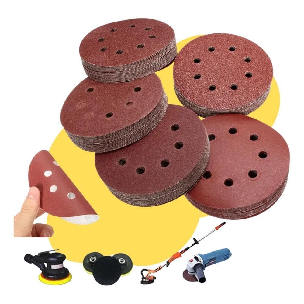 2X Kit 50 Disco Lixa Lixadeira Roto Orbital 5 Pol 8 Furos 12