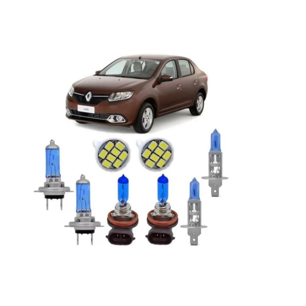 Kit Lâmpadas Super Brancas Logan 2014/2020 H7 H1 H11 T10