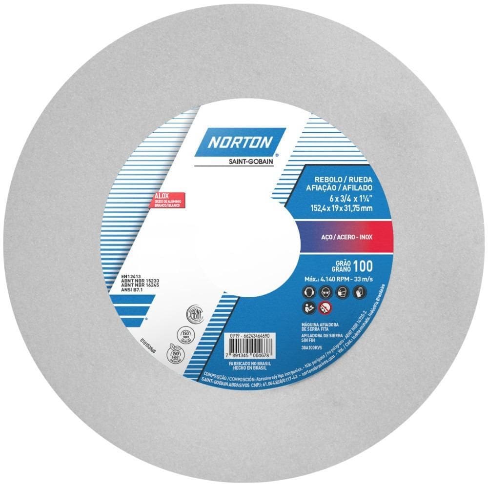 Rebolo Reto Para Metal Duro 6 X 3/4 X 1.1/4 Pol Fe38A Norton