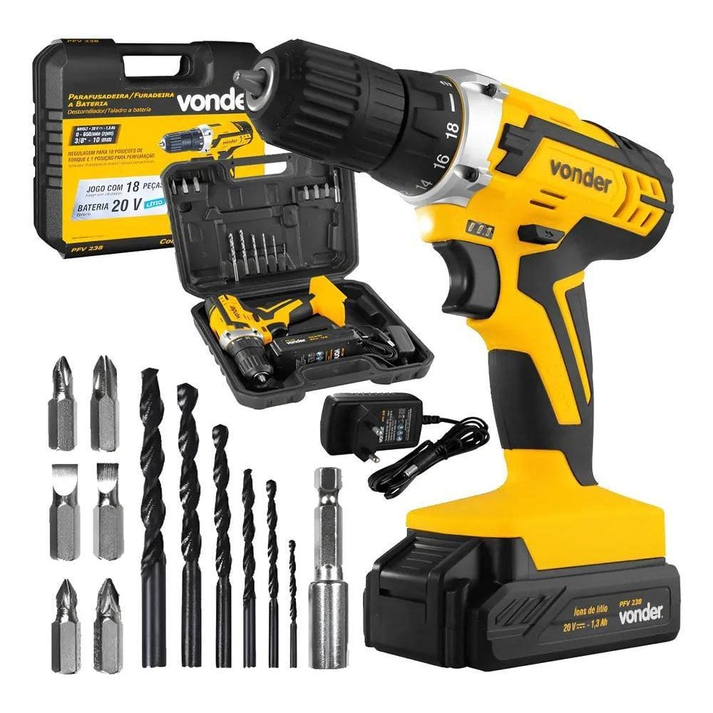 2X Parafusadeira Furadeira 20V Pfv 238 Vonder Bivolt Maleta