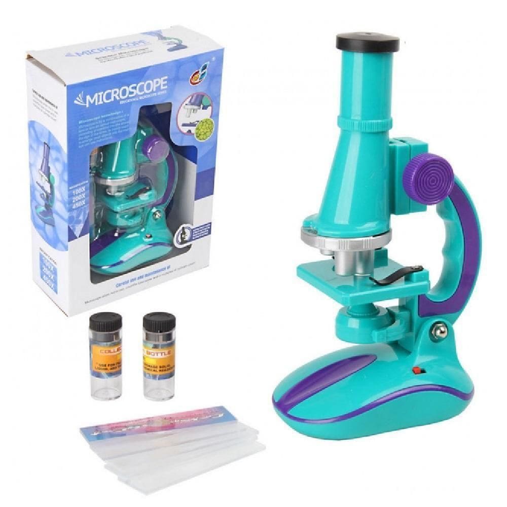 Microscopio Infantil Educacional Completo Ciencias Laboratorio Luz Led 100x 200x 450x Escolar Verde