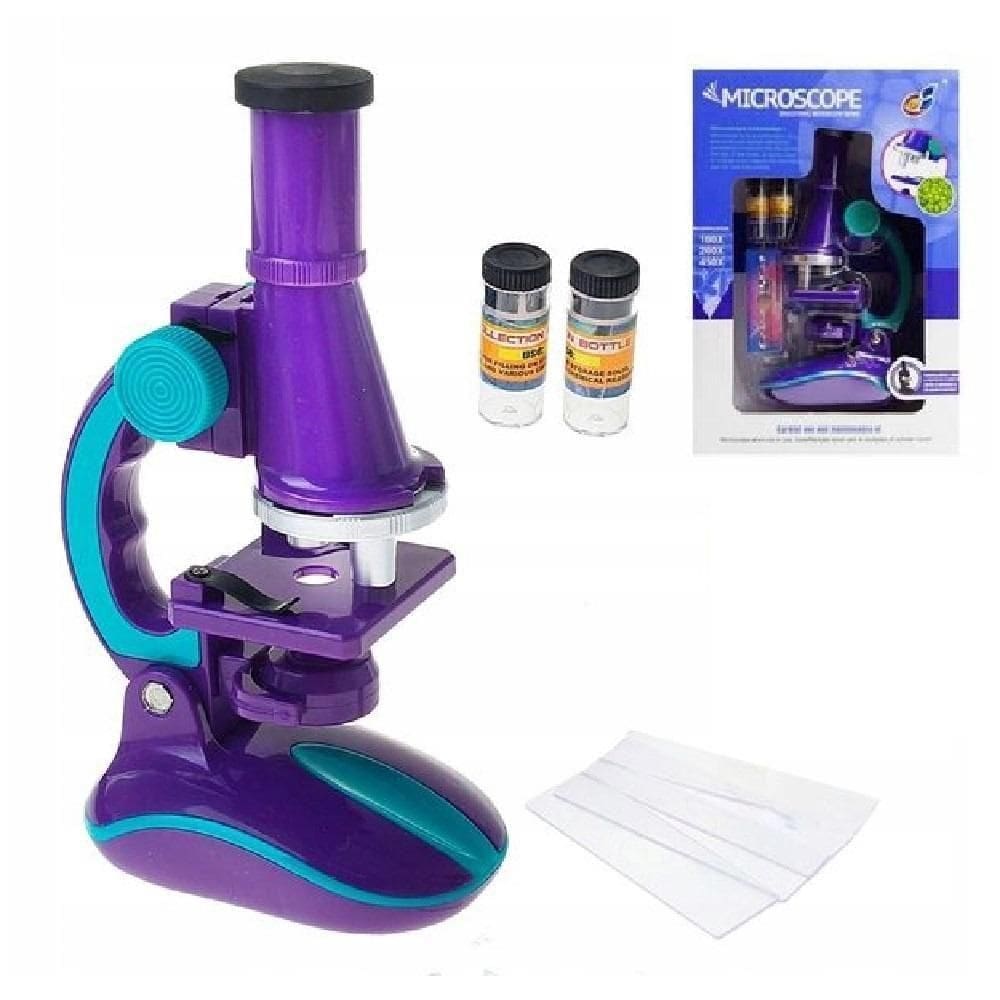 Microscopio Laboratorio Portatil Infantil Ciencias Escolar Luz Led 100x 200x 450x Com Acessorios Meninos Meninas Roxo