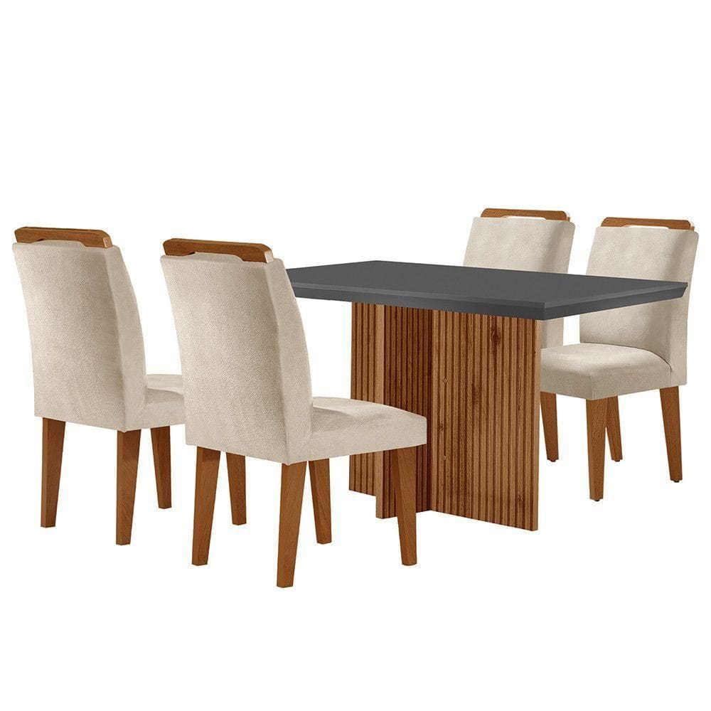 Sala De Jantar Mesa Olímpia E 4 Cadeiras Athenas Moderna Creme Grafite E Imbuia