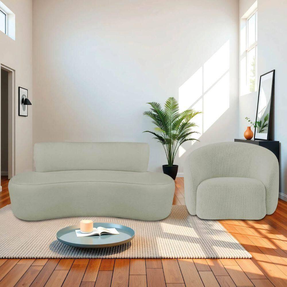 Kit Recamier Curvo Amsterdã 200cm E Poltrona Amore Luxo Bouclé Cor Verde Oliva