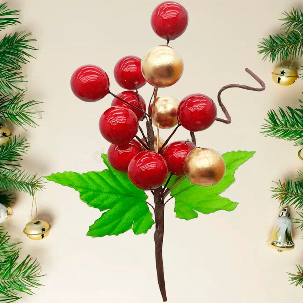 Pick Ramos Cerejinhas Enfeite Árvore De Natal Kit 10pçs 20cm