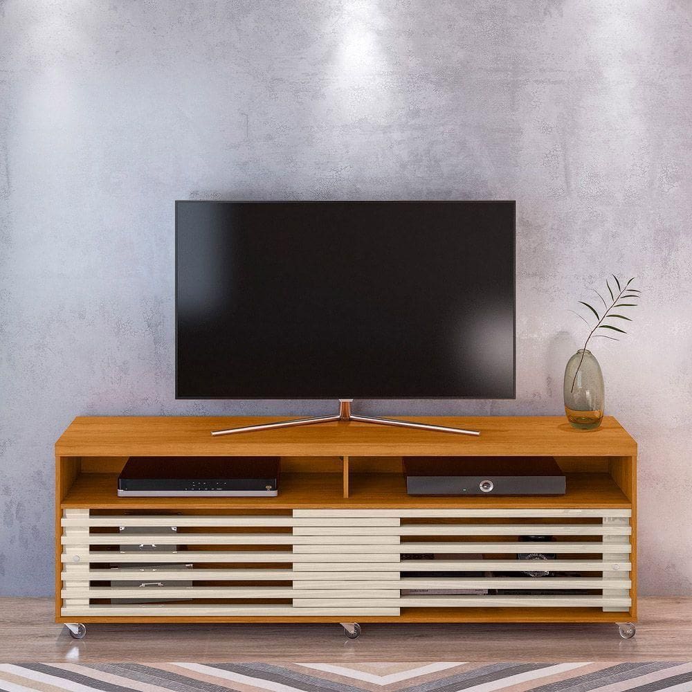 Rack Tv 75pol 182cm Bancada Para Sala Nerion M20 - D`rossi Cinamomo E Off White
