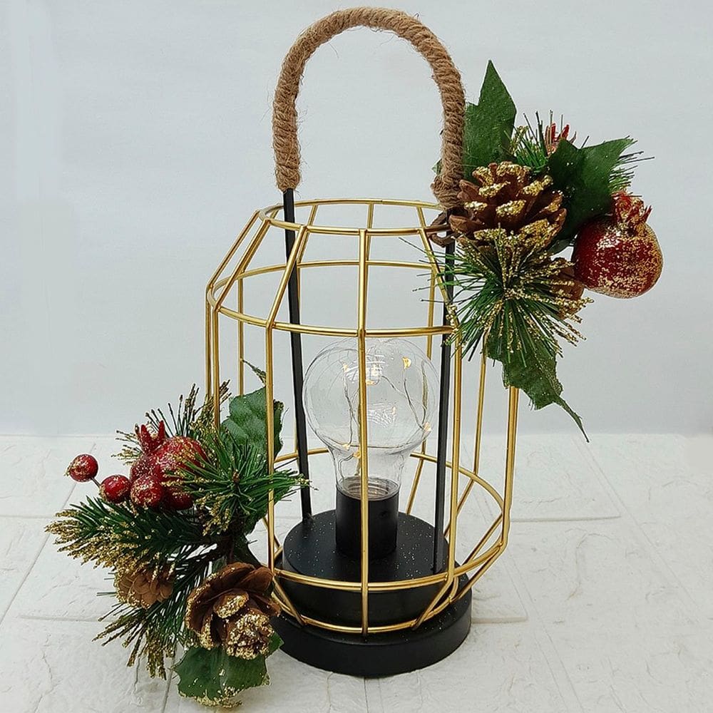 Luminária Lanterna LED Arranjo De Mesa Enfeite Natalino 27cm
