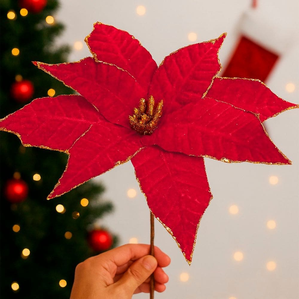 Flores Artificial Camurça Enfeite Árvore Natal Kit 2pçs 30cm