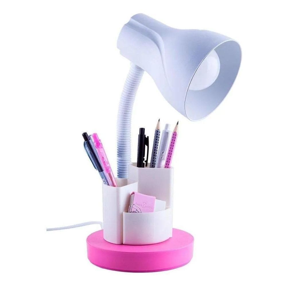 Luminaria De Mesa Spiralle Estudo Porta Lapis Caneta Pink