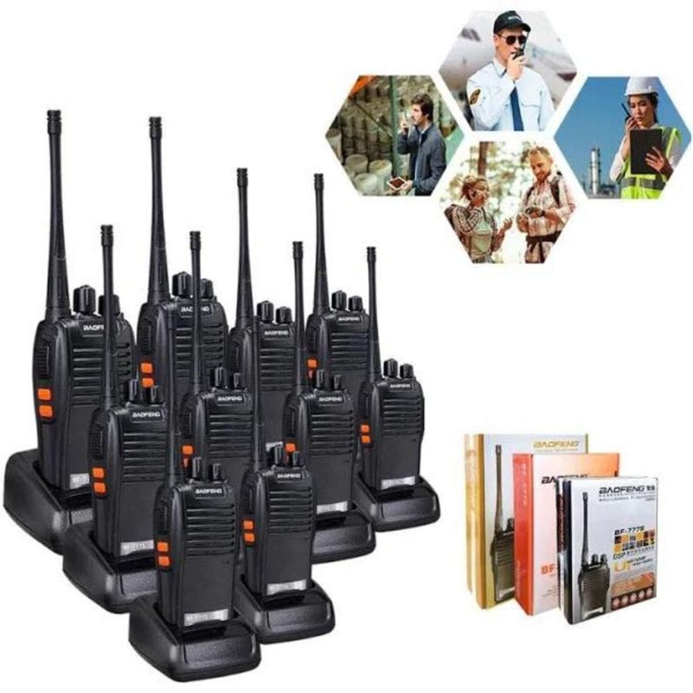 Kit 10 Radio Comunicador Baofeng 777S Alcance 9Km + Fones