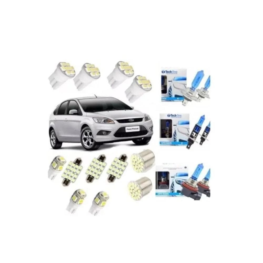Kit Lampada Super Branca + Leds Focus 2009 A 2013 Techone