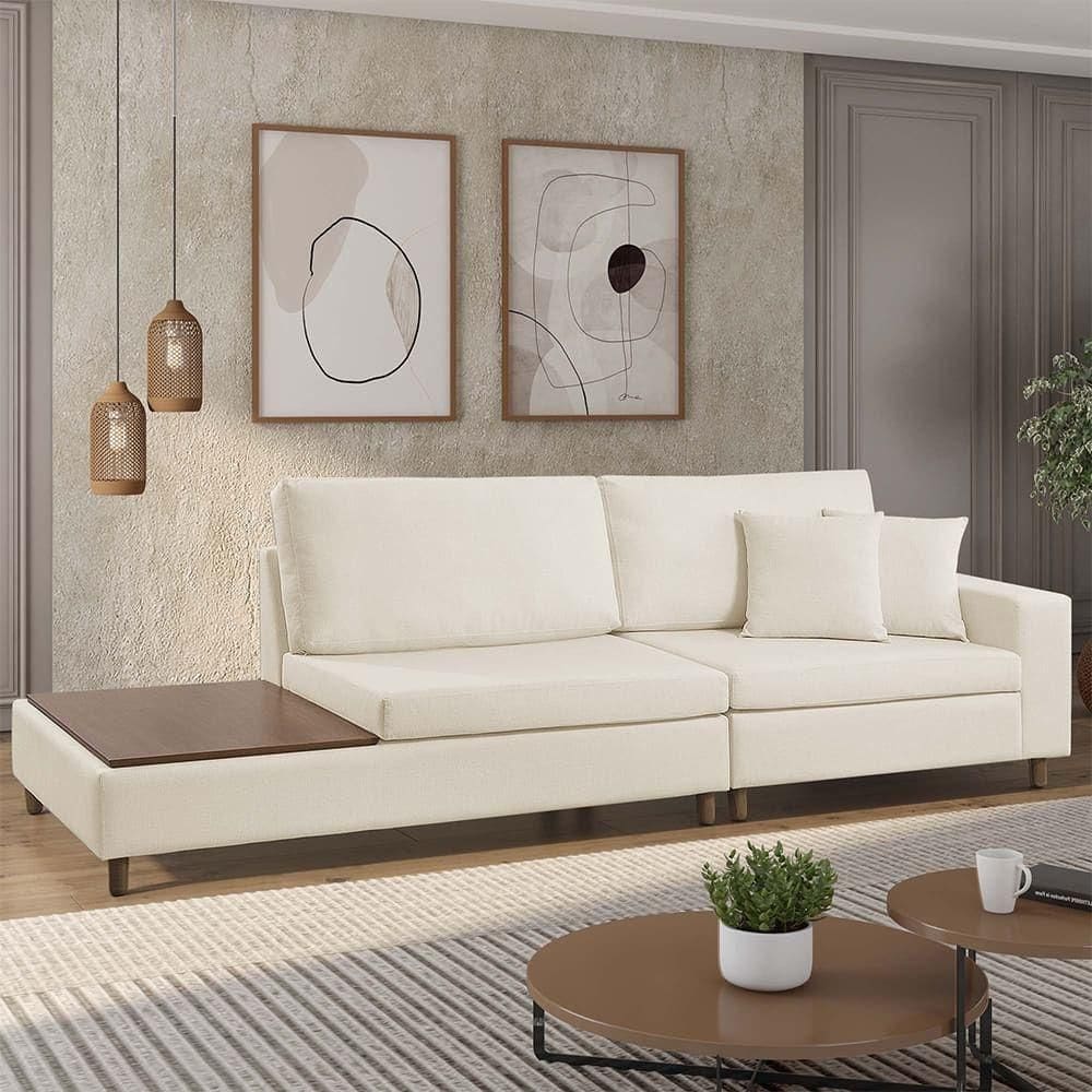 Sofá Living Lotus Com Apoio Lateral Esquerda 2,40m Em Linho Cor Bege Mesclado 2282