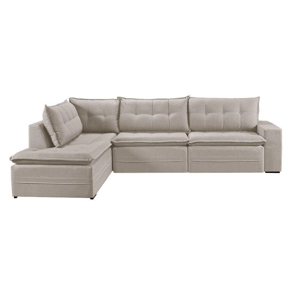 Sofá Retratil Com Chaise Esquerda Titan 6 Lugares 2,96m Tecido Linho Cor Cru 2320
