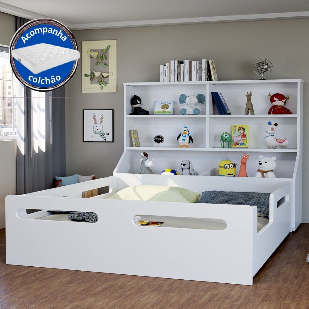 Cama Infantil Montessoriana Casal Com Organizador de Brinquedos + Colchão