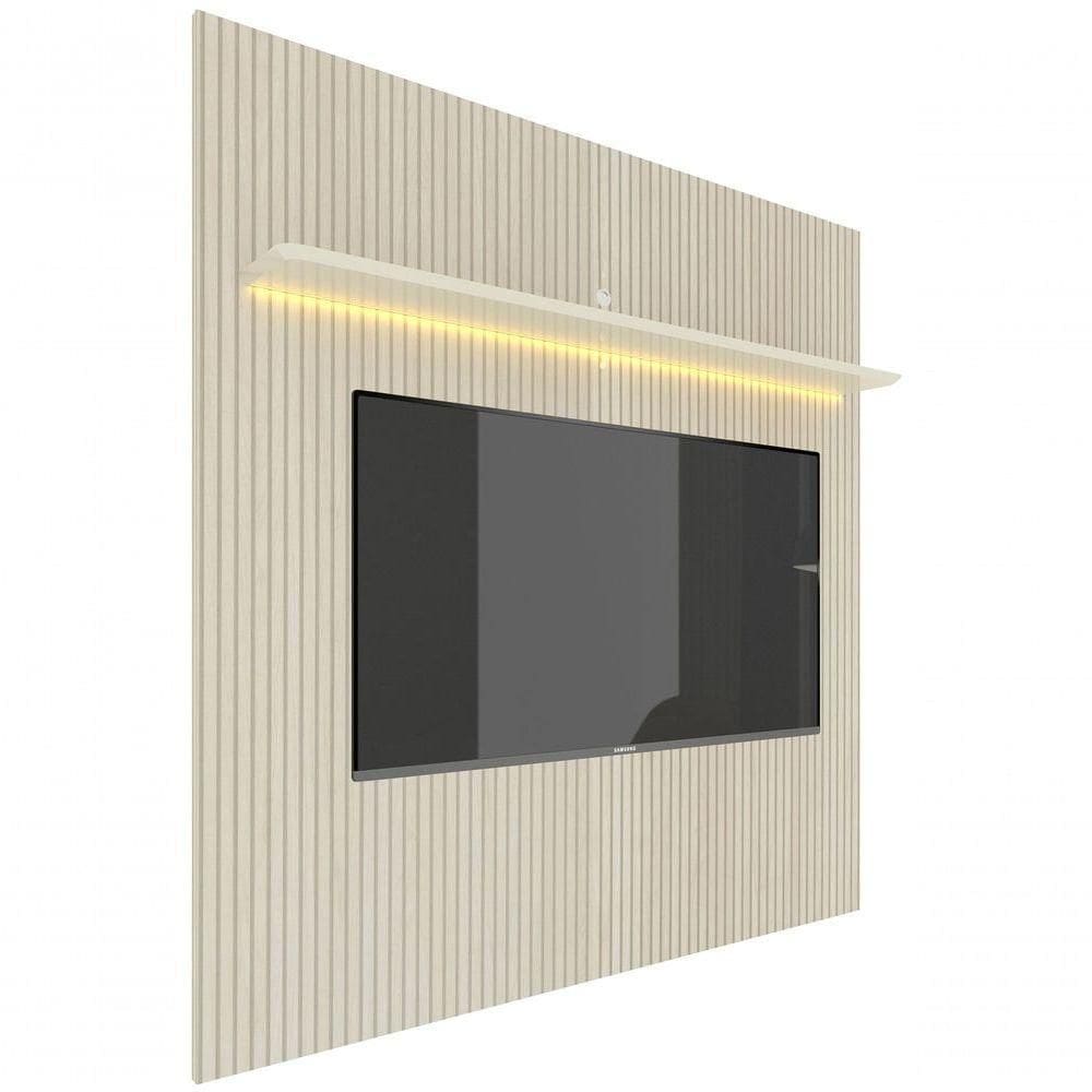 Painel Para Tv 2.2 Ripado 3d Com Led Requinte Off White - Gelius Móveis