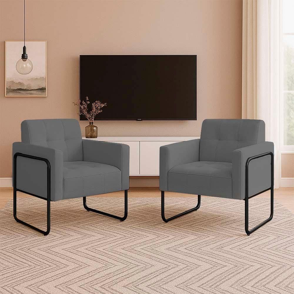 Poltrona Sala Industrial Alta Tubo Preto Kit 2 Elisa Suede Grafite D03 - D`rossi