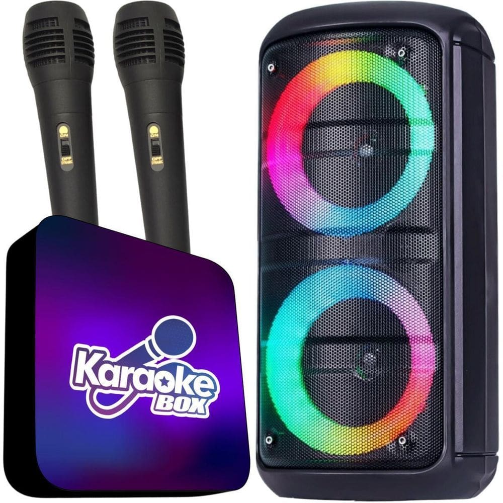 Karaoke Box Com Pontuação + 2 Microfones + Caixa De Som