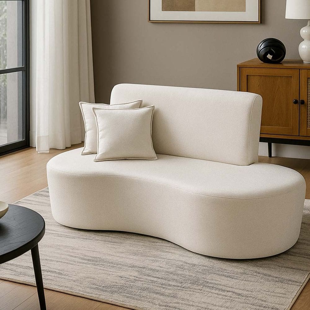 Sofá Dubai Curvo 2 Lugares Feijão Forma Orgânica Bouclé Bege