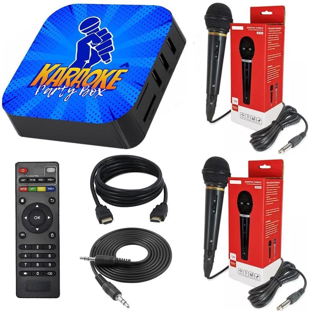 Karaoke Box Azul +2 Microfones +De 1000 Música Com Pontuação