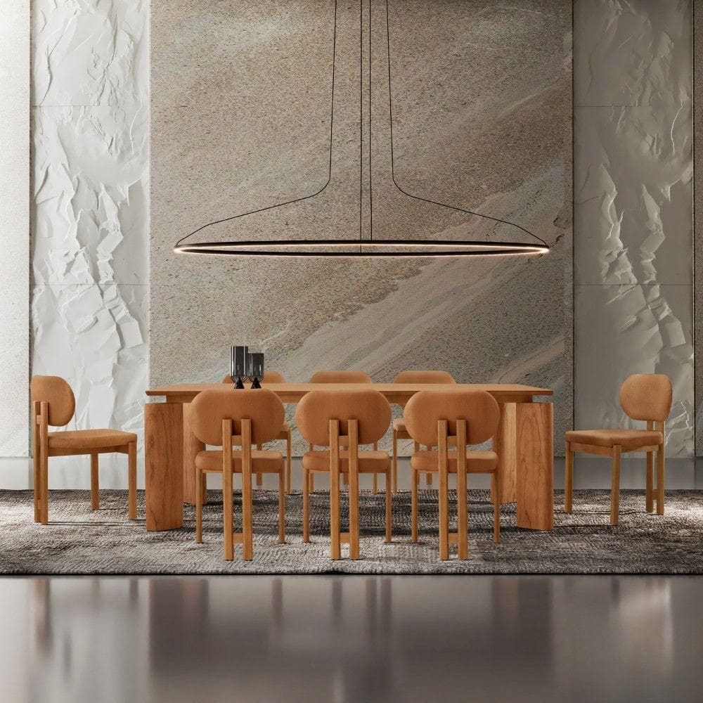 Mesa De Jantar Nala 220cm Madeira Tampo Laminado 8 Cadeira Nala Star Caramelo Imbuia Natural