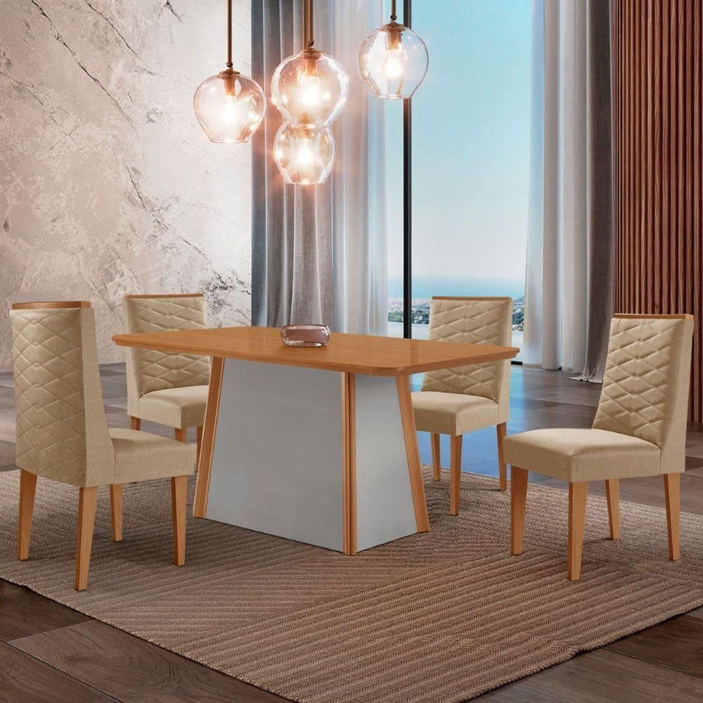 Mesa De Jantar Diane - 4 Cadeiras Safira Moderna Turim