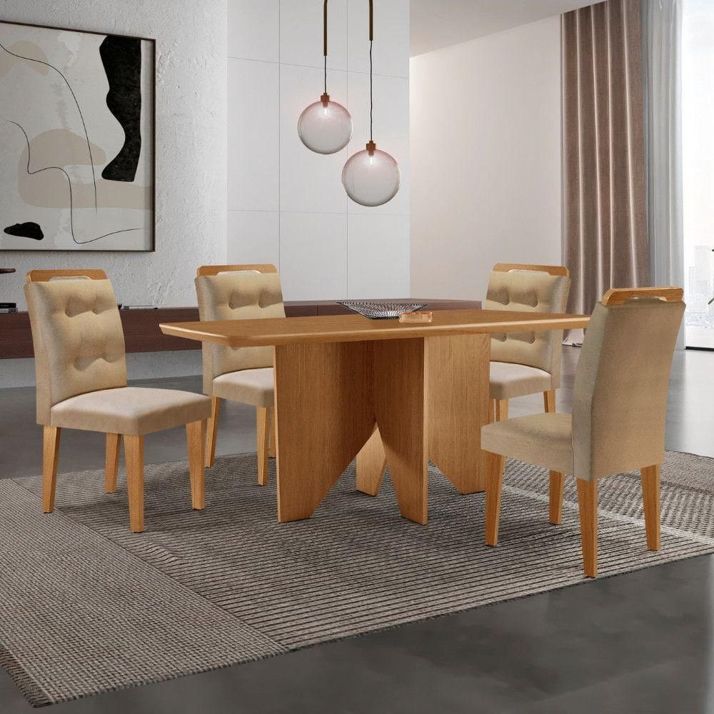 Mesa Evora 120 Mdf Canto Copo E Com 4 Cadeiras Carol Turim 07 Naturalle