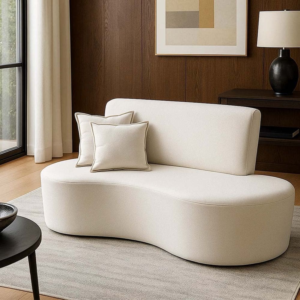 Sofá Dubai Curvo 2 Lugares Feijão Forma Orgânica Linho Bege Claro