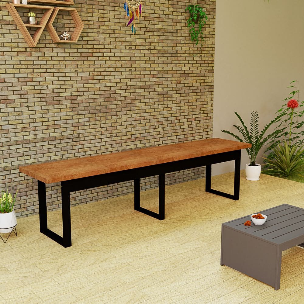 Banco Industrial 160cm com Base de Ferro e Assento de Madeira