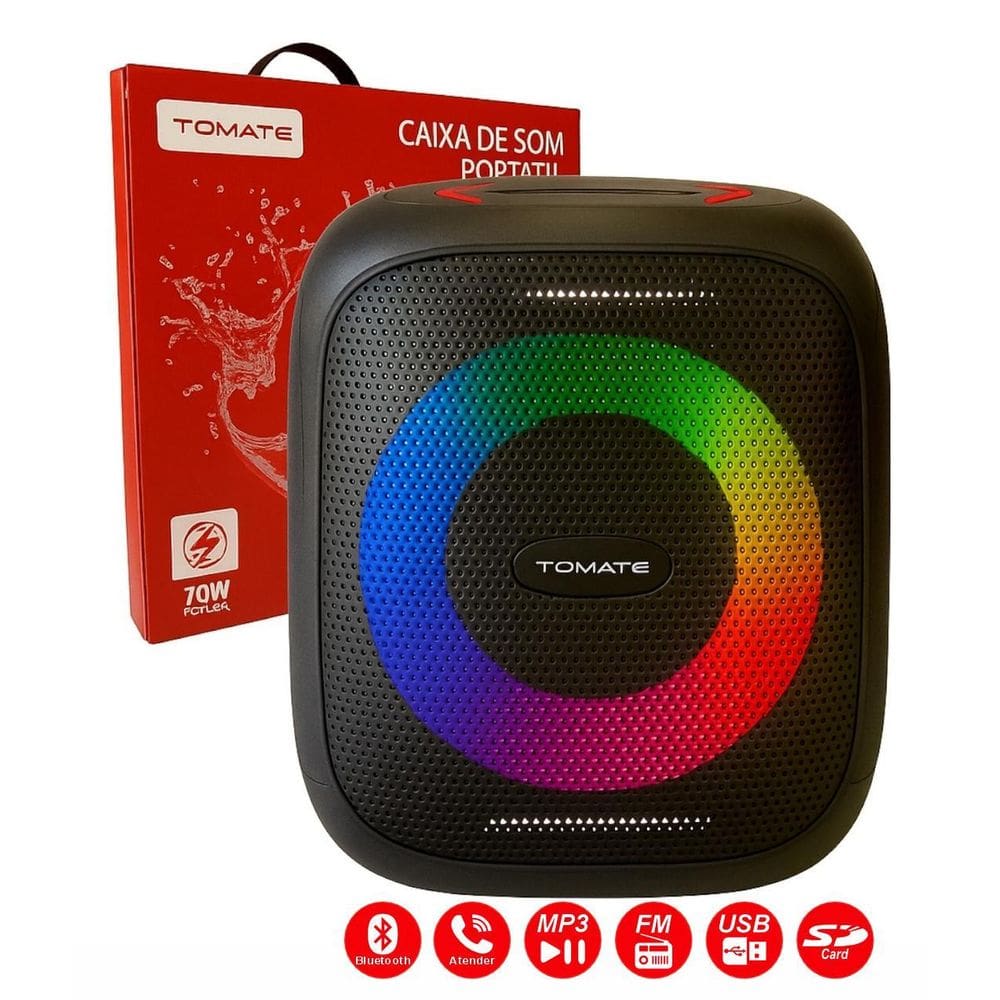 Caixa Som Bluetooth 70W Rms À Prova D`Água Led Rgb 2 Sub