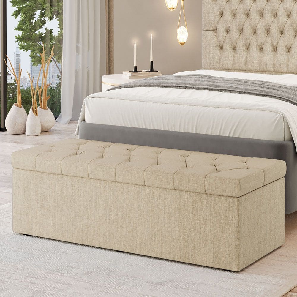 Calçadeira Baú Sagitarius Para Cama de Casal 140cm no Tecido Linho - Agilidade e Elegância Aradecor